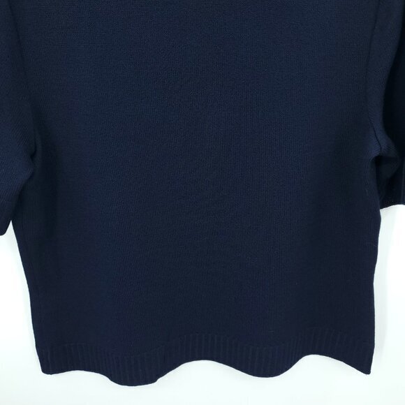 St. John Sport Santana Knit Short Sleeve Embroidered Polo M Navy/Gold Buttons - Picture 13 of 16